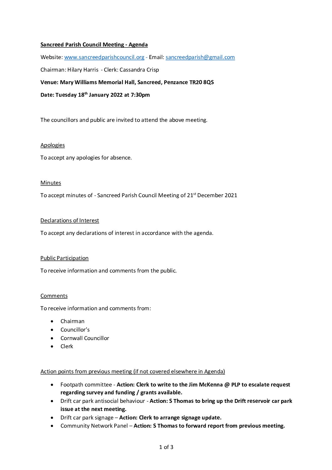 SPC – Agenda – 01-22