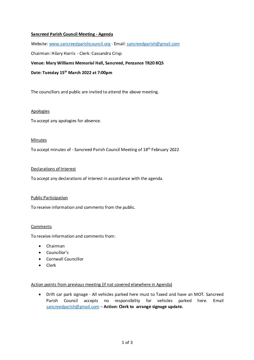 SPC – Agenda – 03-22