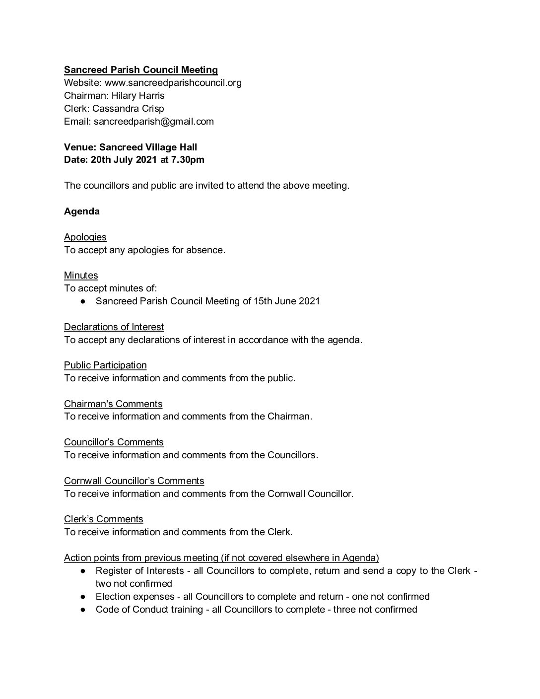 SPC – Agenda – 07-21