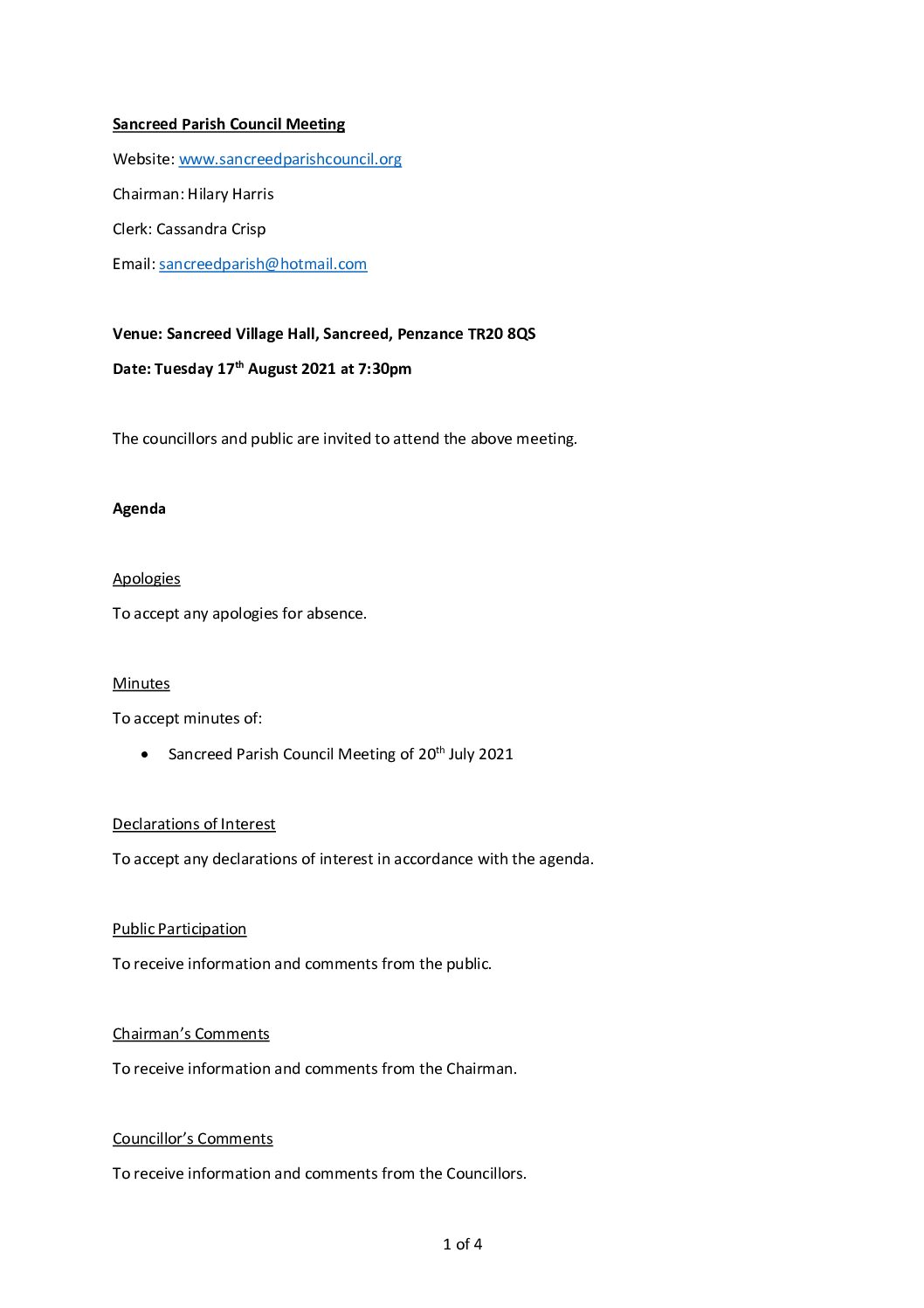 SPC – Agenda – 08-21