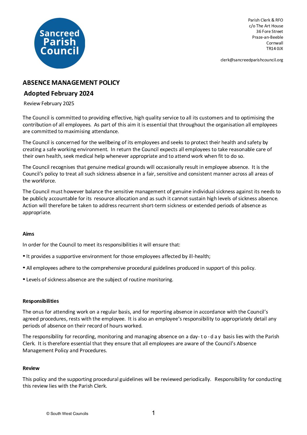 SanPC Absence Management Policy