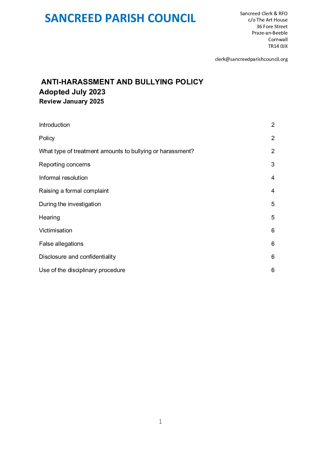 SanPC Anti Bullying and Anti Harassment Policy 2023