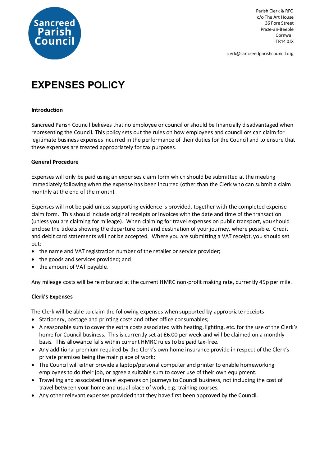 SanPC Expenses Policy