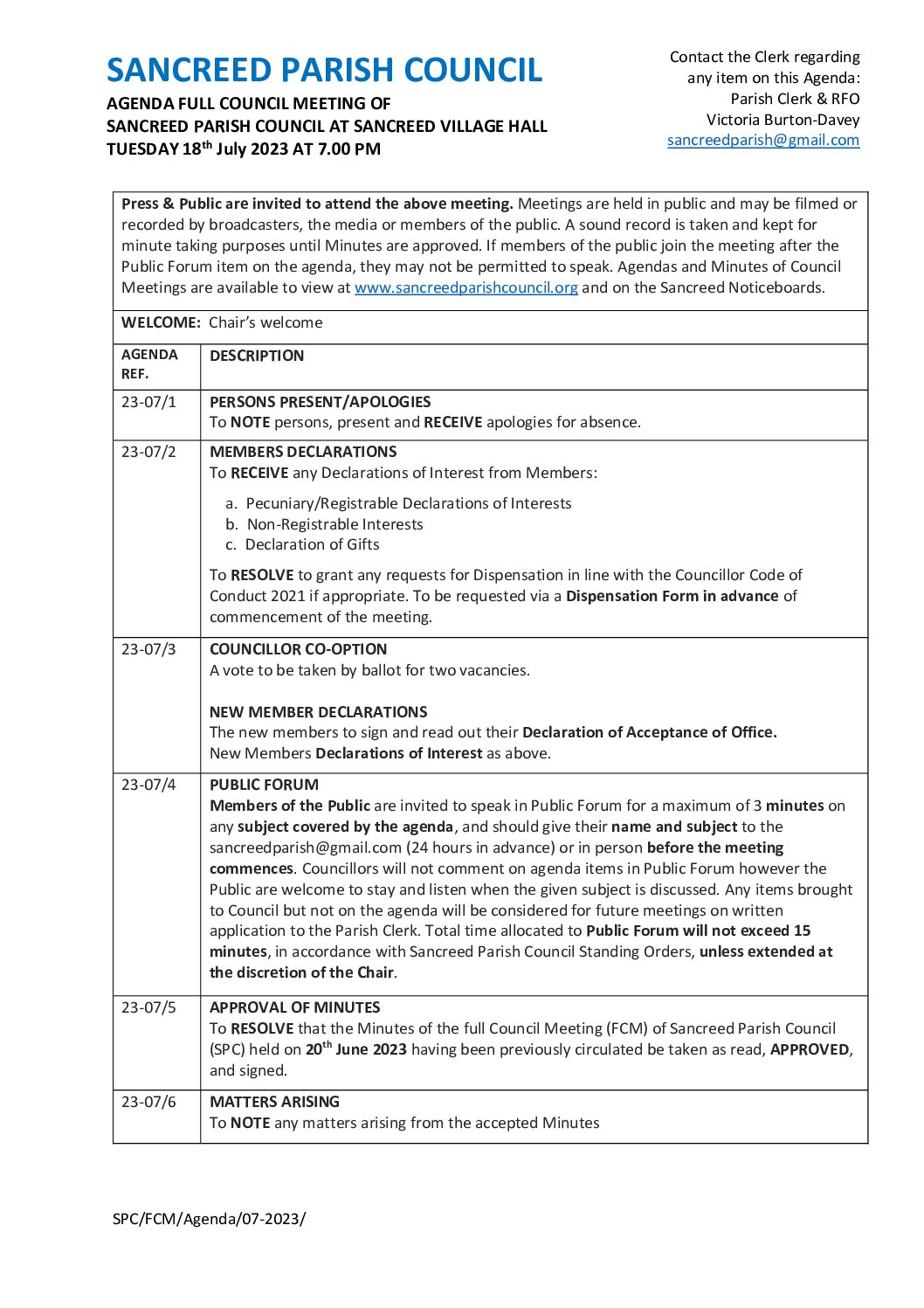 SanPC FCM Agenda 07-2023
