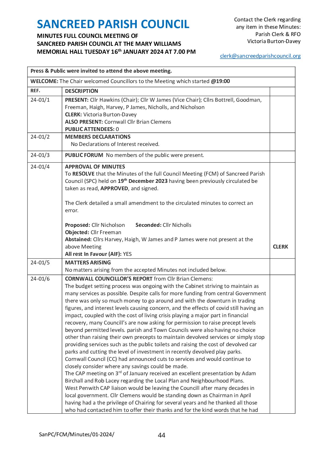 SanPC FCM Minutes 01-2024