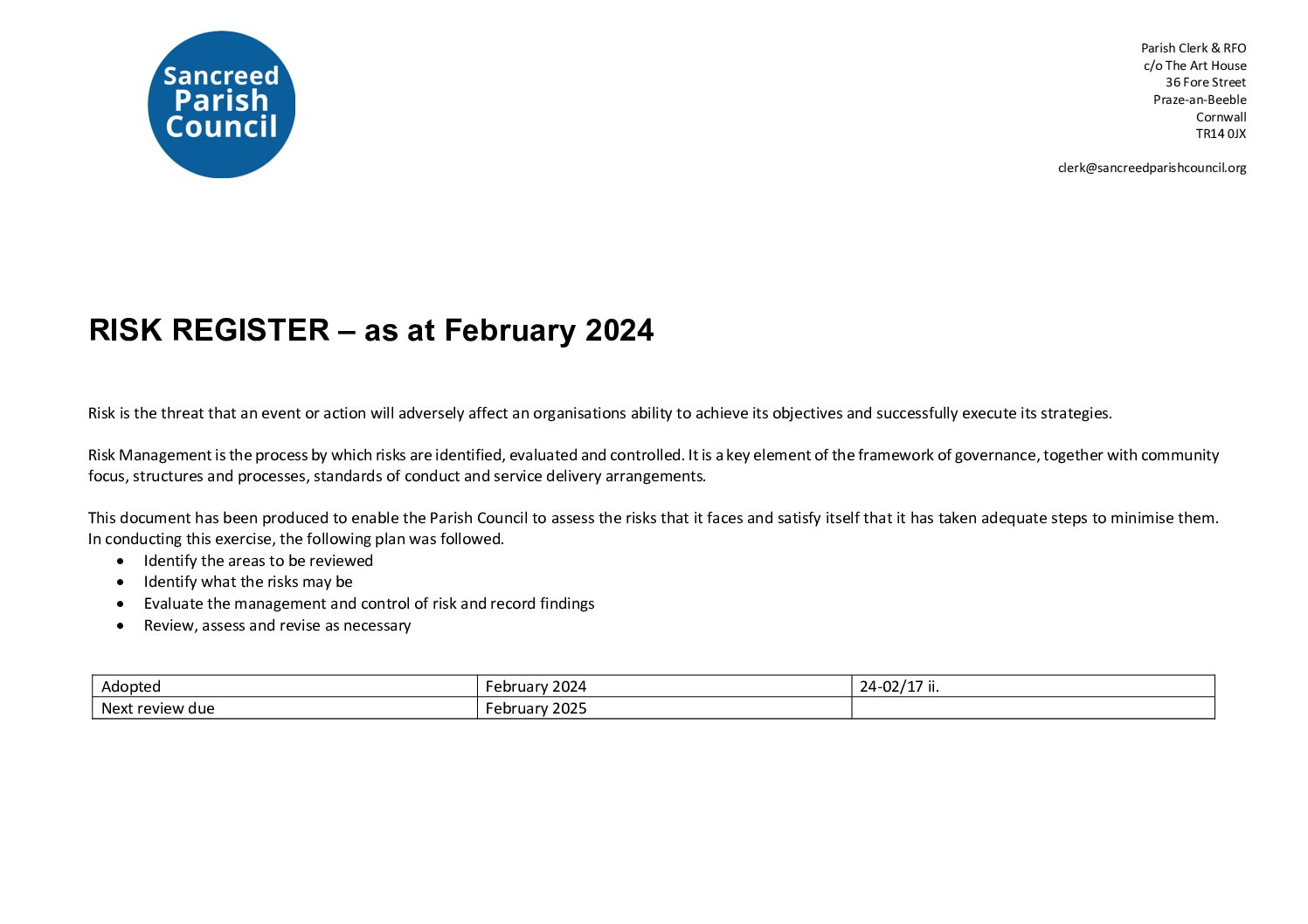 SanPC Risk Register 2024