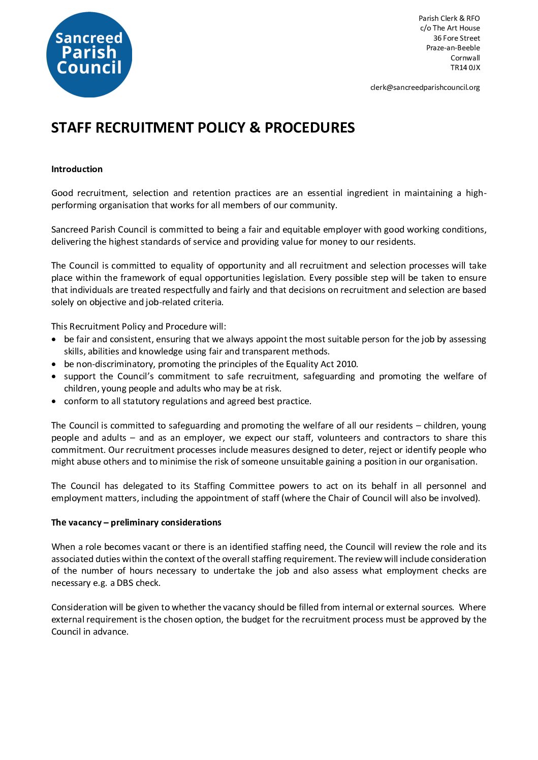 SanPC Staff Recruitment Policy & Procedures