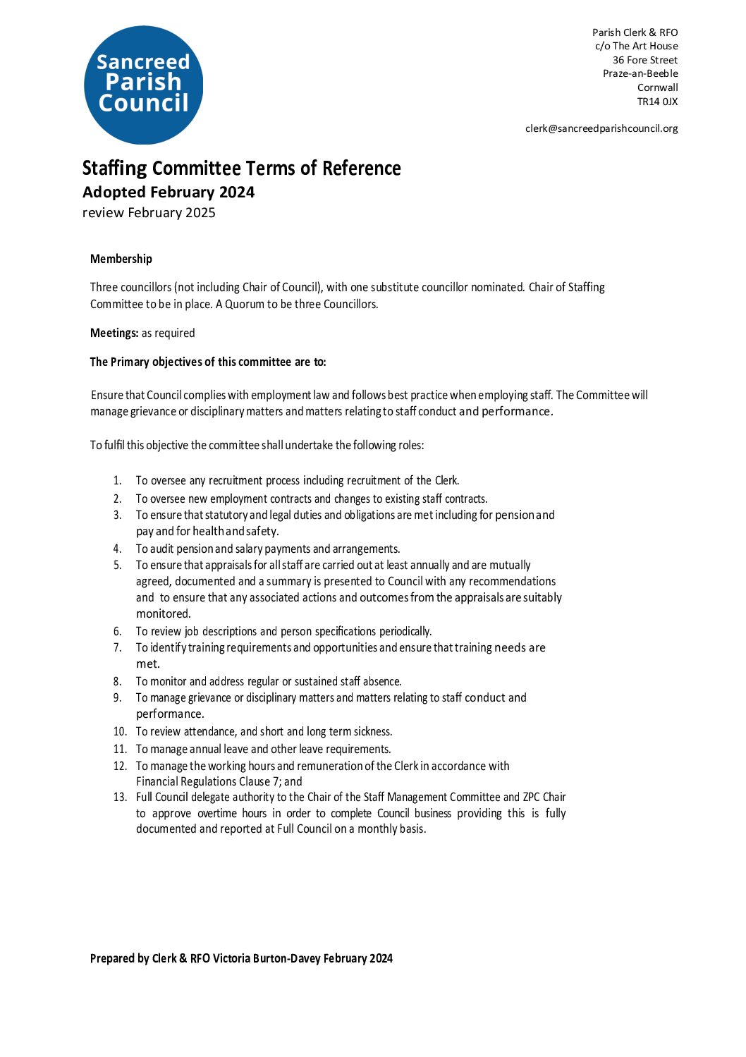 SanPC Staffing Committee Terms of Reference