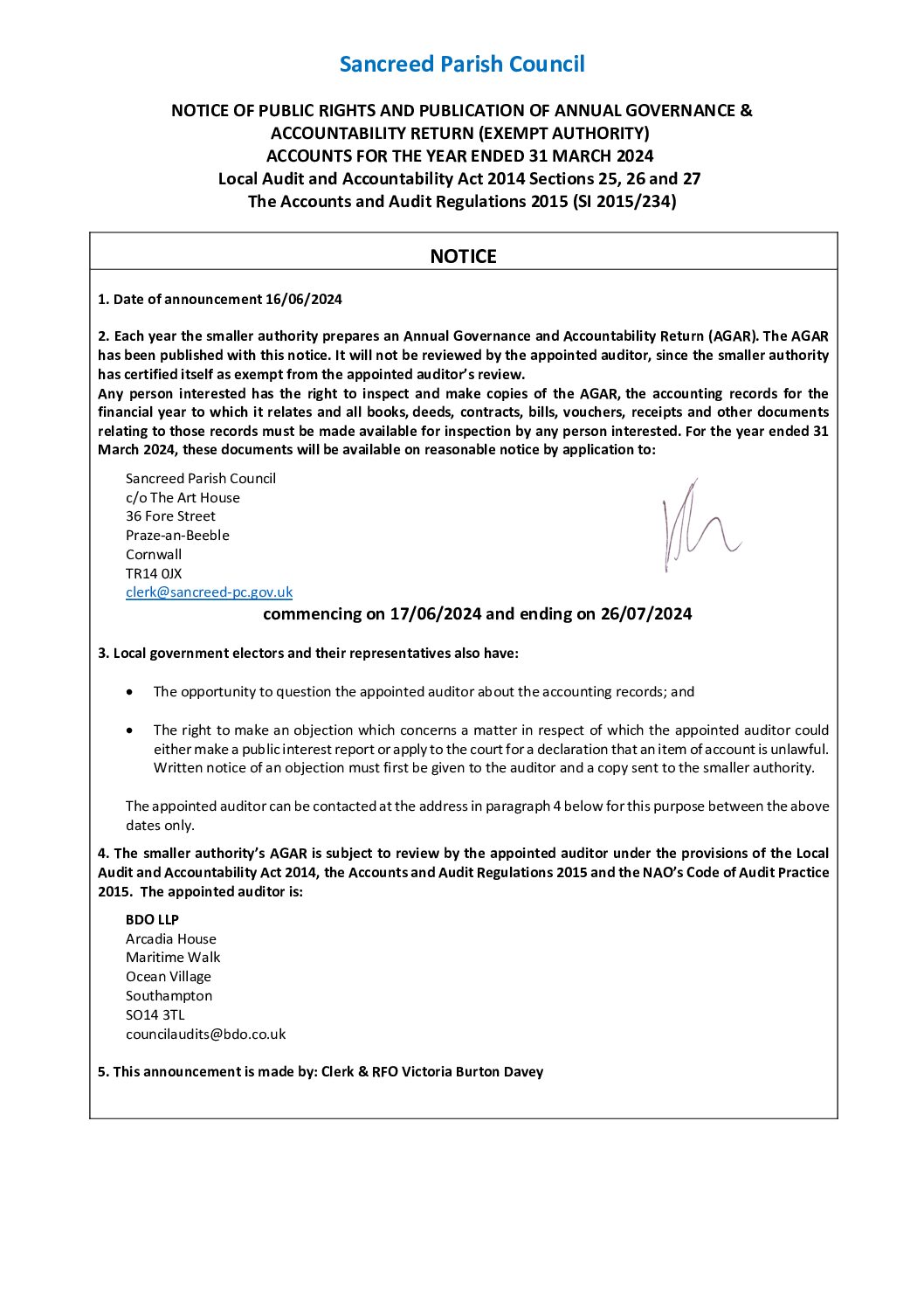 SanPC Notice for the period for the exercise of public rights 2023-24