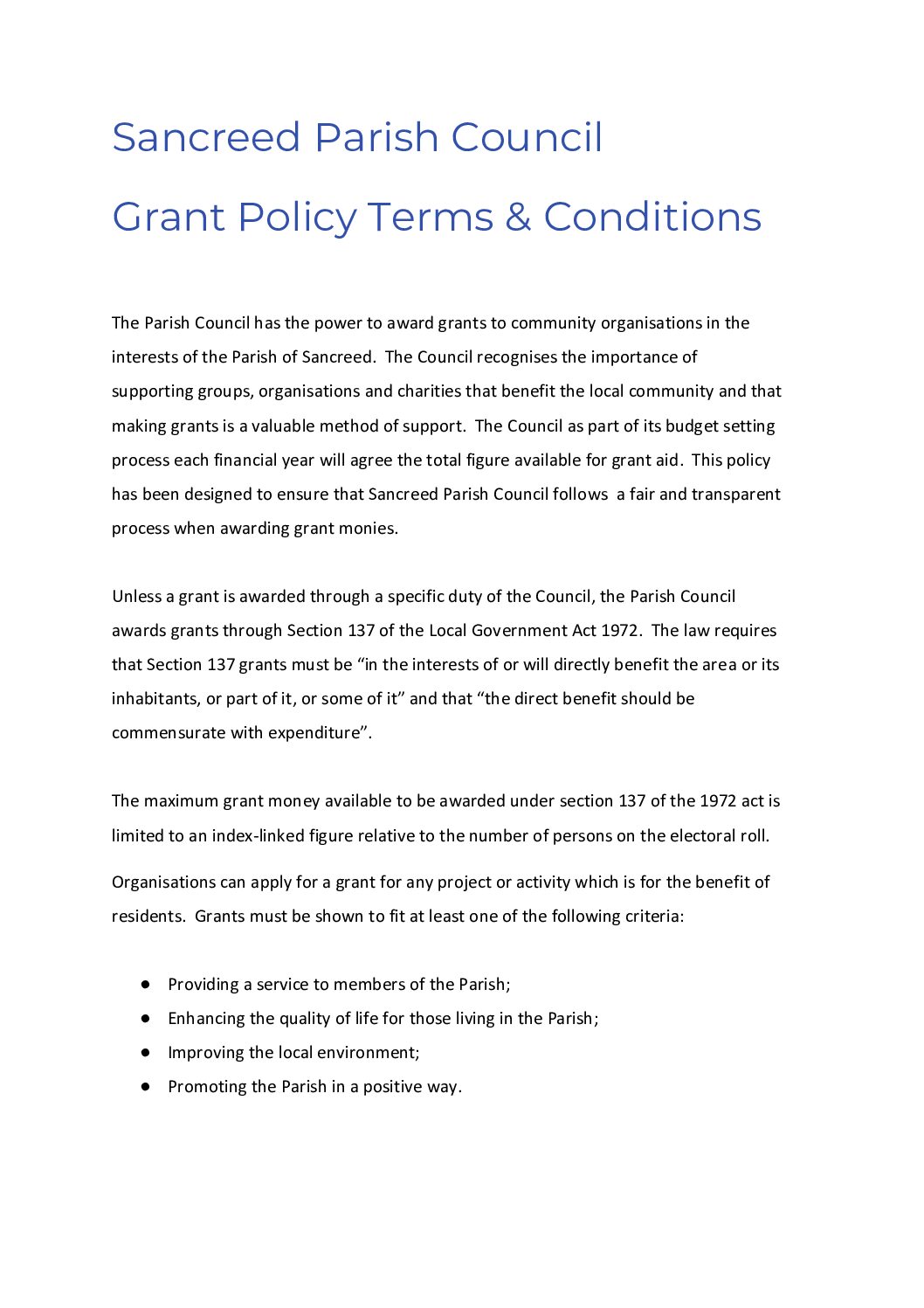 SanPC Grant Terms & Conditions