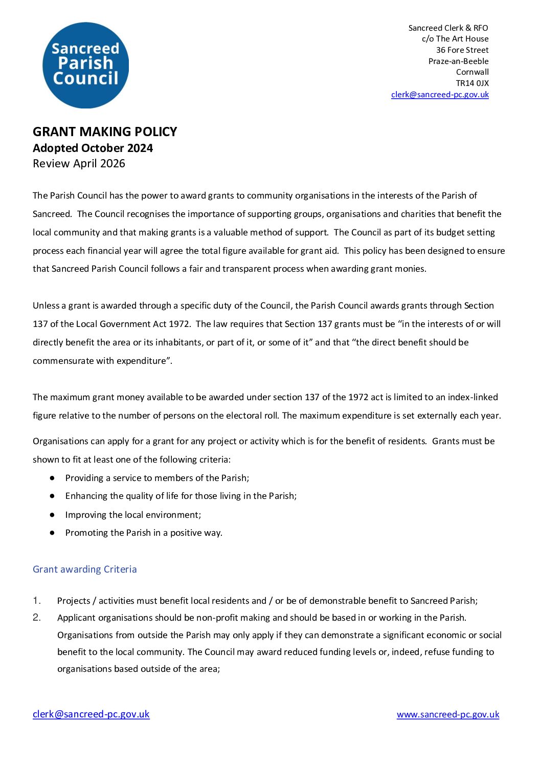 SanPC Grants Policy