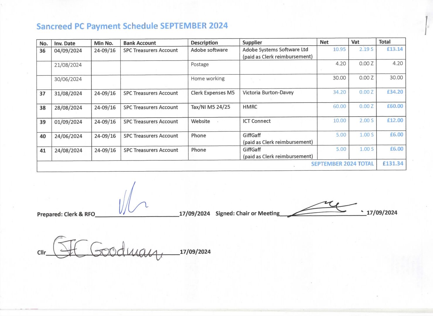 SanPC Payment Schedule 09-2024