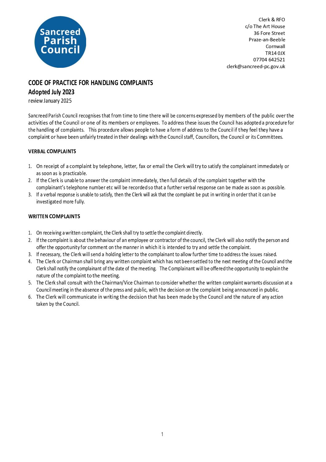 SanPC Complaints Handling Procedure