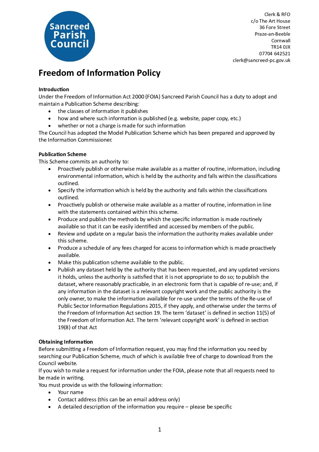 SanPC Freedom of Information Policy