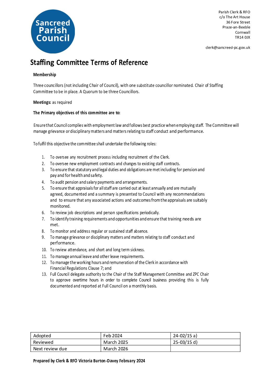 SanPC Staffing Committee Terms of Reference