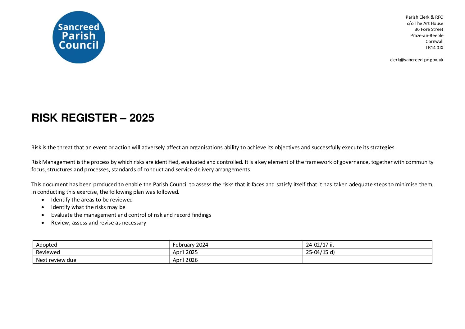 SanPC Risk Register 2025