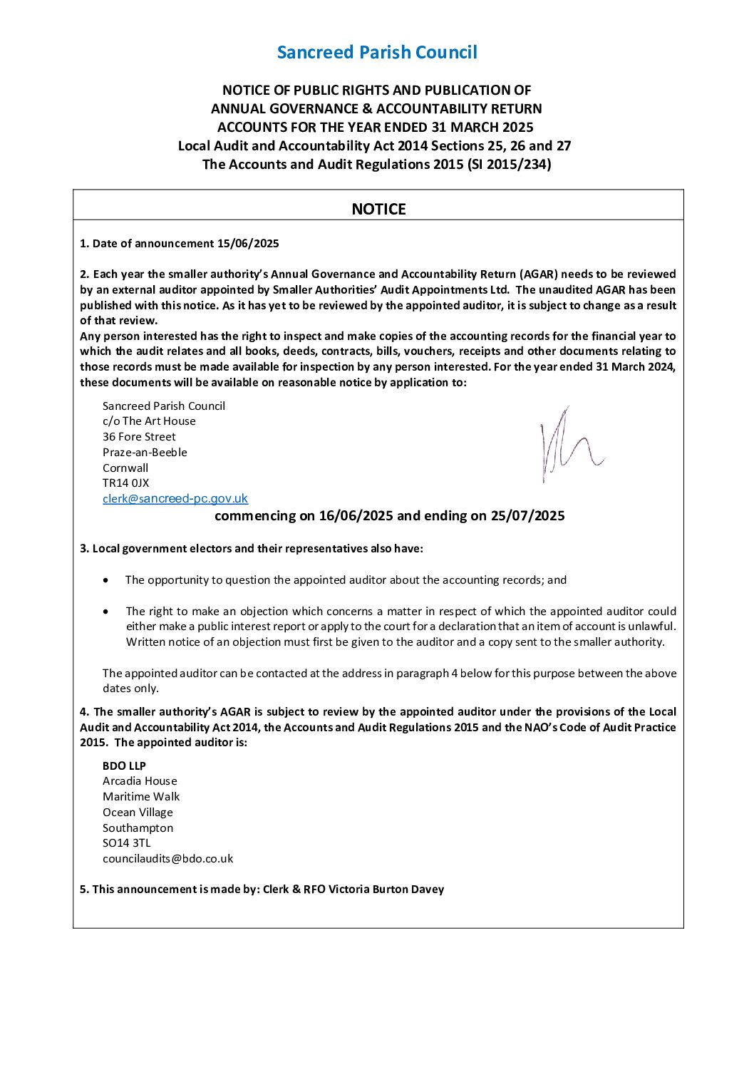 SanPC Notice for the Period for the Exercise of Public Rights 2024-25
