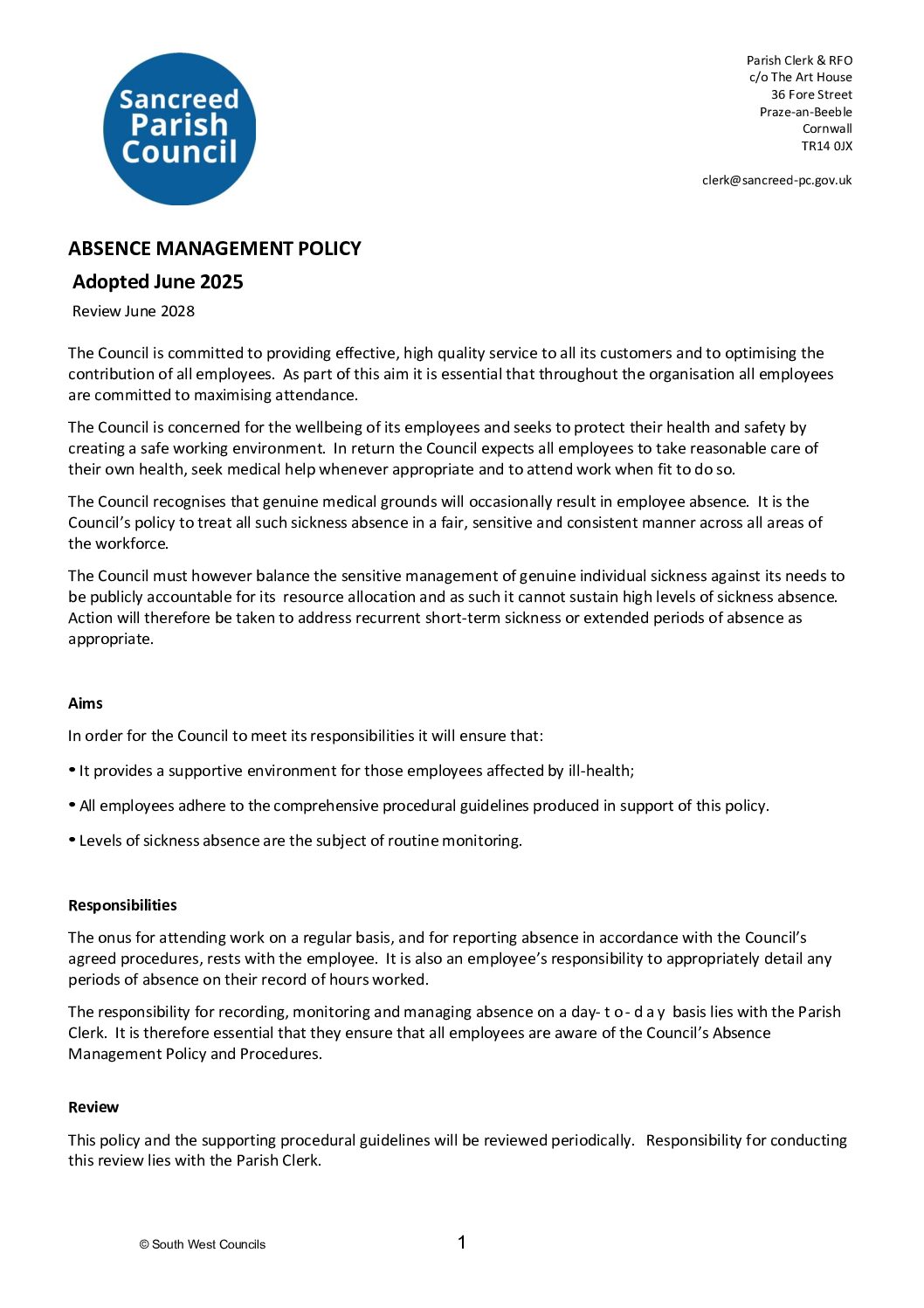 SanPC Absence Management Policy