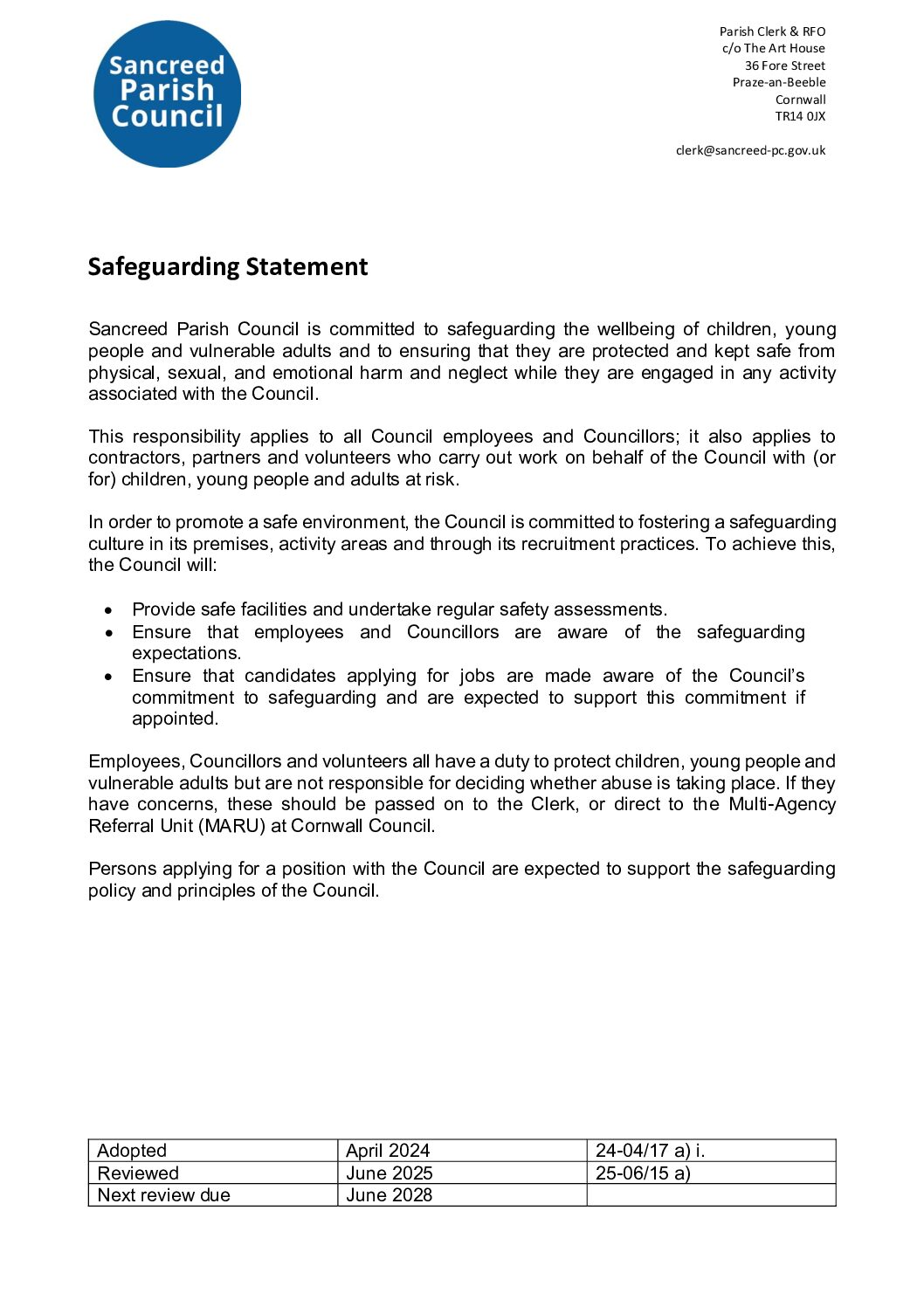 SanPC Safeguarding Statement