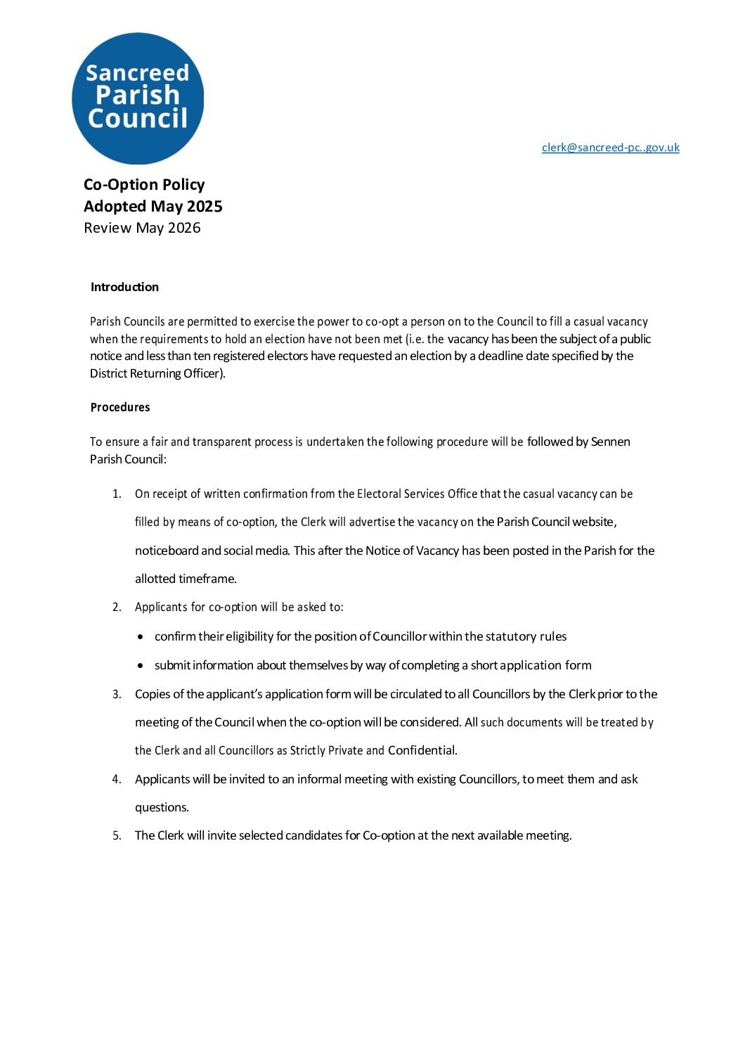 SanPC Co-Option Policy