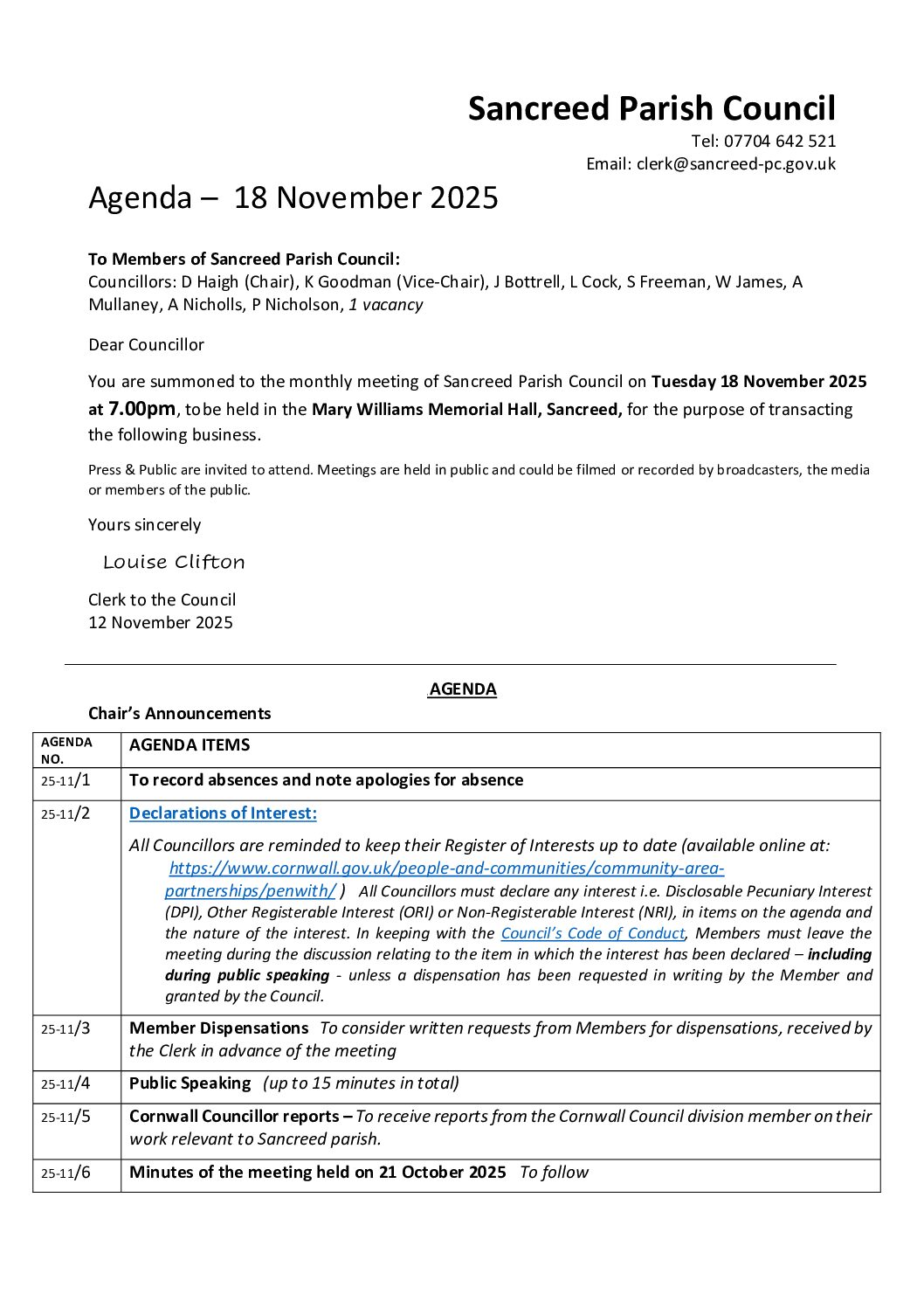 agenda – 18 November 25 – SanPC