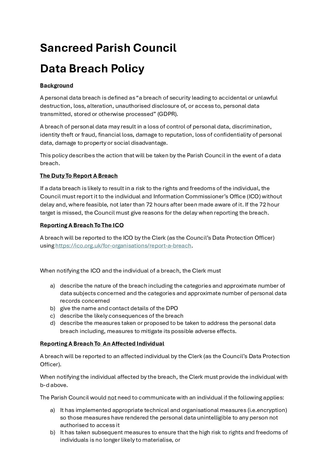 Data Breach Policy – February 2026