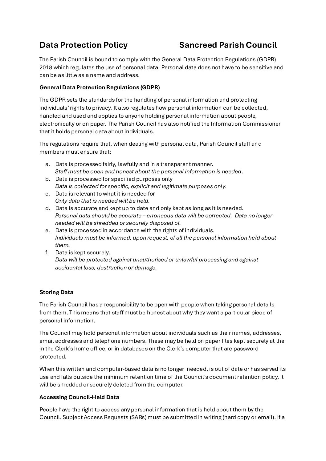 Data Protection Policy – February 2026