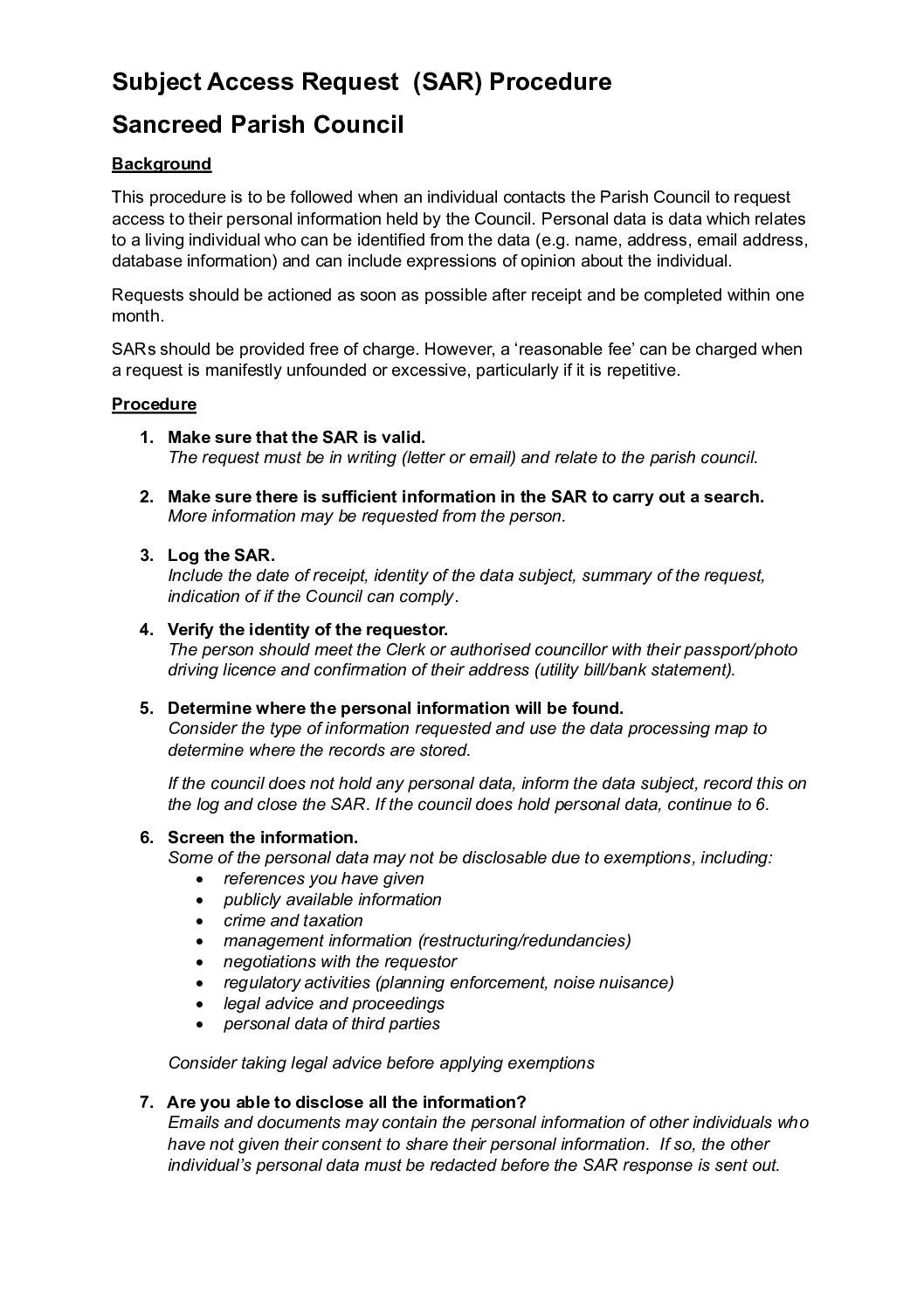 Subject Access Request (SAR) Procedure – February 2026