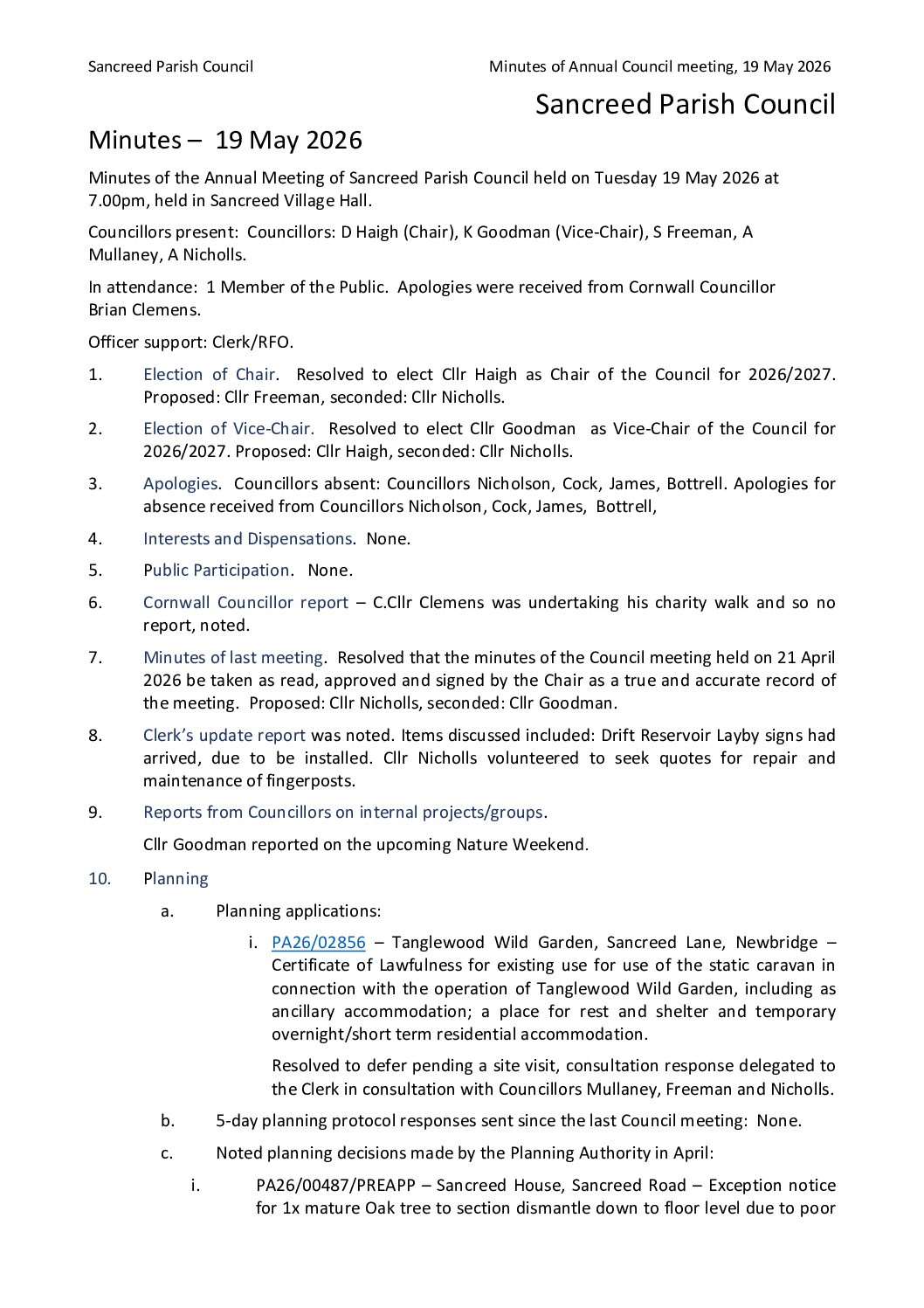 19 May 2026 – Minutes of Annual Council Meeting